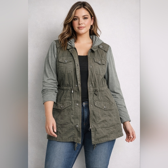 torrid Jackets & Blazers - Torrid Olive and Gray Utility Jacket